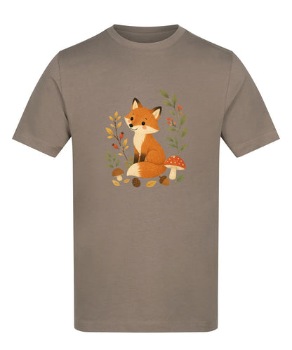 Fox Among the Toadstools Adult Unisex T-shirt - Once Upon a Woodland Mocha Brown colour variant image