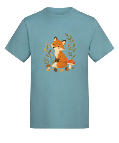 Fox Among the Toadstools Adult Unisex T-shirt - Once Upon a Woodland Seafoam colour variant image