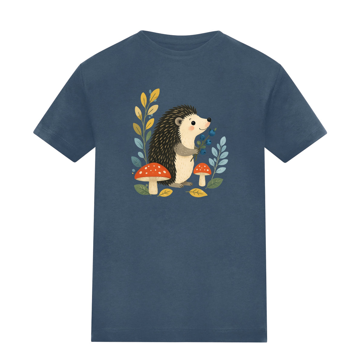 Hedgehog's Berry Harvest Adult Unisex T-shirt - Once Upon a Woodland Airforce Blue colour variant image