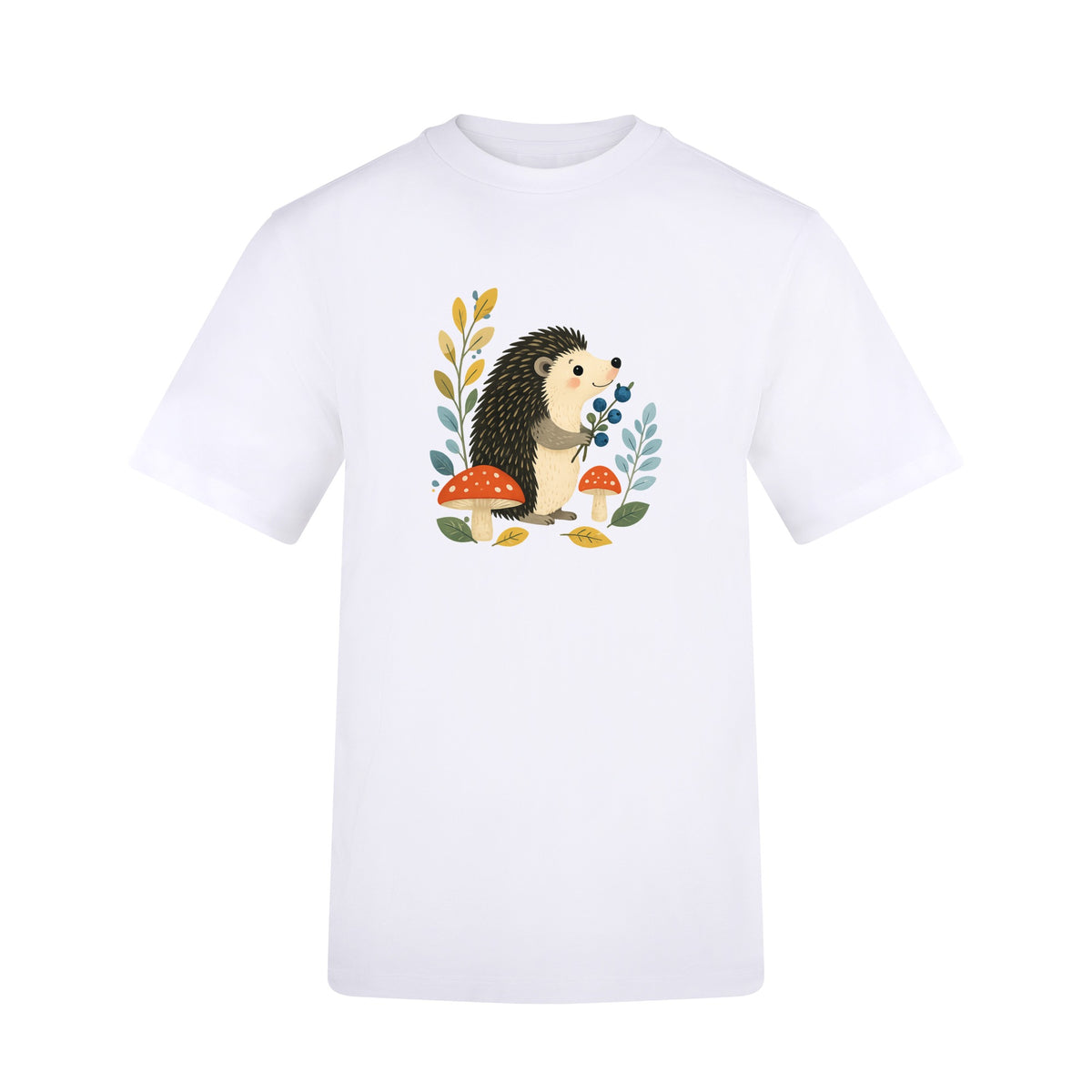 Hedgehog's Berry Harvest Adult Unisex T-shirt - Once Upon a Woodland Arctic White colour variant image