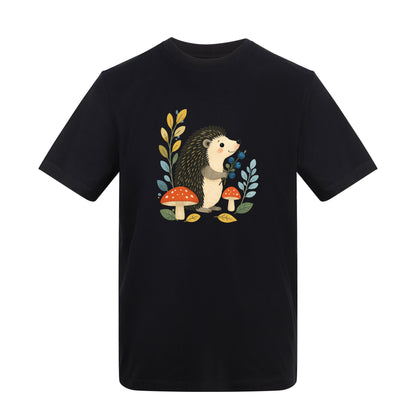 Hedgehog's Berry Harvest Adult Unisex T-shirt - Once Upon a Woodland Deep Black colour variant image