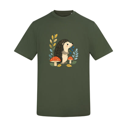 Hedgehog's Berry Harvest Adult Unisex T-shirt - Once Upon a Woodland Earthy Green colour variant image