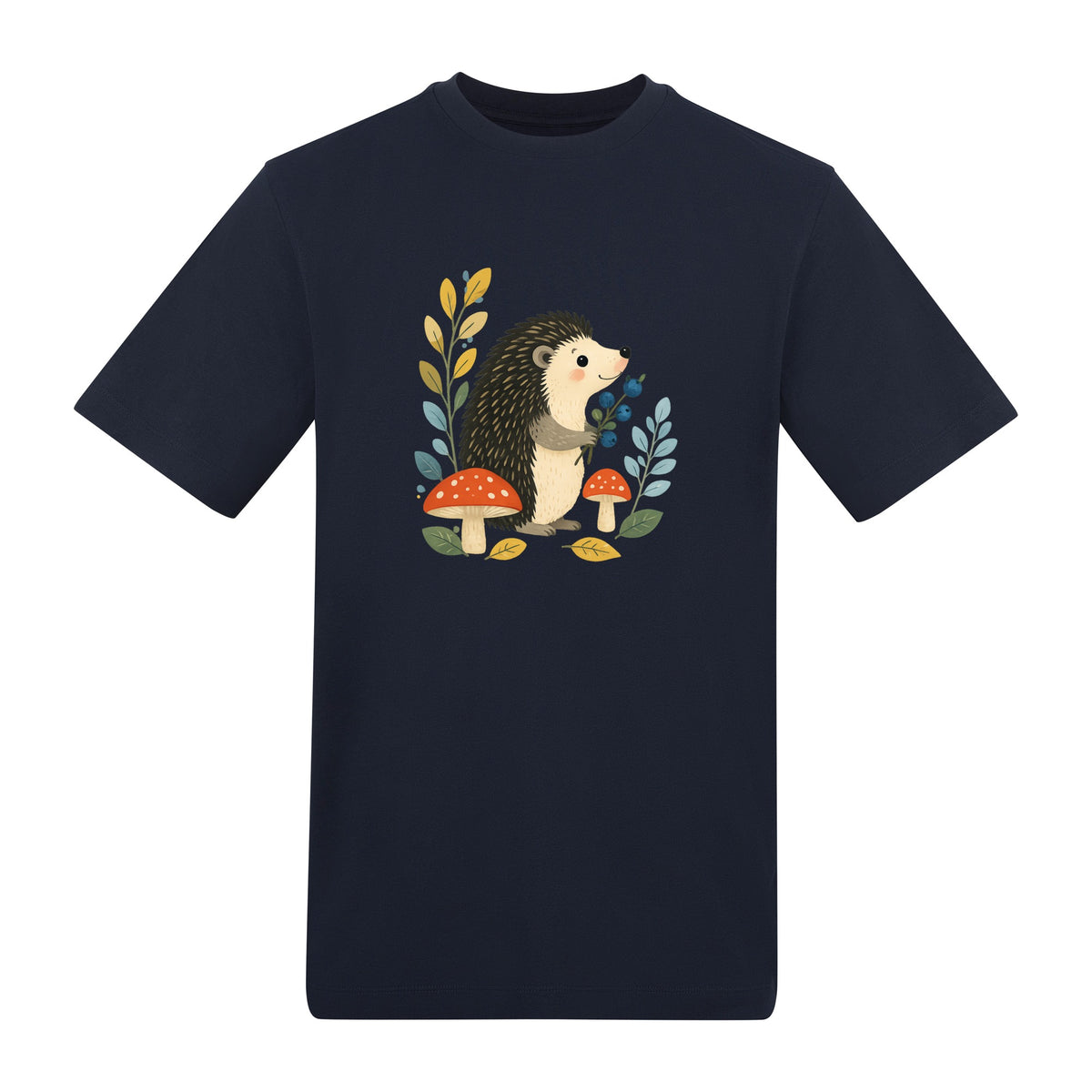 Hedgehog's Berry Harvest Adult Unisex T-shirt - Once Upon a Woodland French Navy colour variant image
