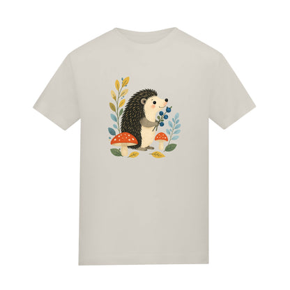 Hedgehog's Berry Harvest Adult Unisex T-shirt - Once Upon a Woodland Natural Stone colour variant image