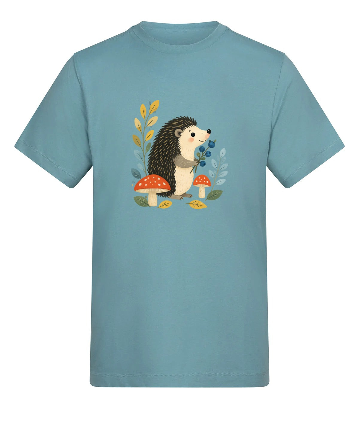 Hedgehog's Berry Harvest Adult Unisex T-shirt - Once Upon a Woodland Seafoam colour variant image