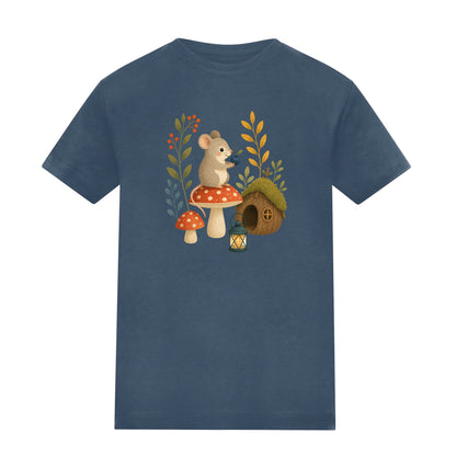Mouse at Mushroom Cottage Adult Unisex T-shirt - Once Upon a Woodland Airforce Blue colour variant image
