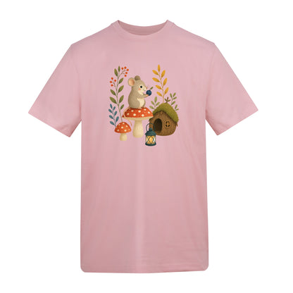 Mouse at Mushroom Cottage Adult Unisex T-shirt - Once Upon a Woodland Baby Pink colour variant image