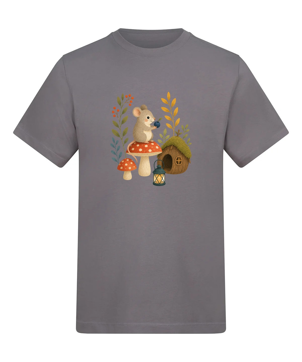 Mouse at Mushroom Cottage Adult Unisex T-shirt - Once Upon a Woodland Dusty Lilac colour variant image