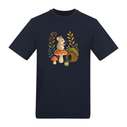 Mouse at Mushroom Cottage Adult Unisex T-shirt - Once Upon a Woodland French Navy colour variant image