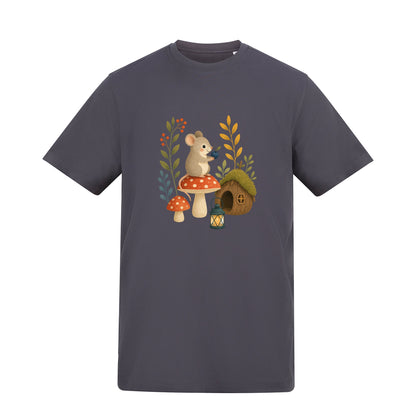 Mouse at Mushroom Cottage Adult Unisex T-shirt - Once Upon a Woodland Solid Charcoal colour variant image