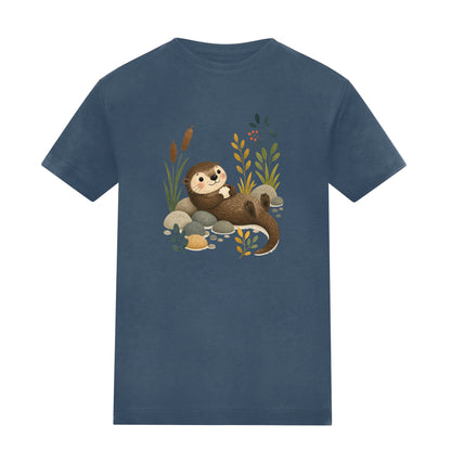 Otter by the Reeds Adult Unisex T-shirt - Once Upon a Woodland Airforce Blue colour variant image