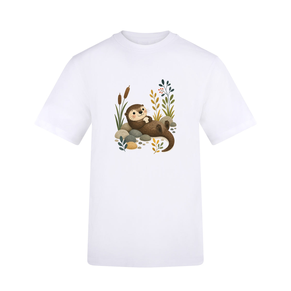 Otter by the Reeds Adult Unisex T-shirt - Once Upon a Woodland Arctic White colour variant image