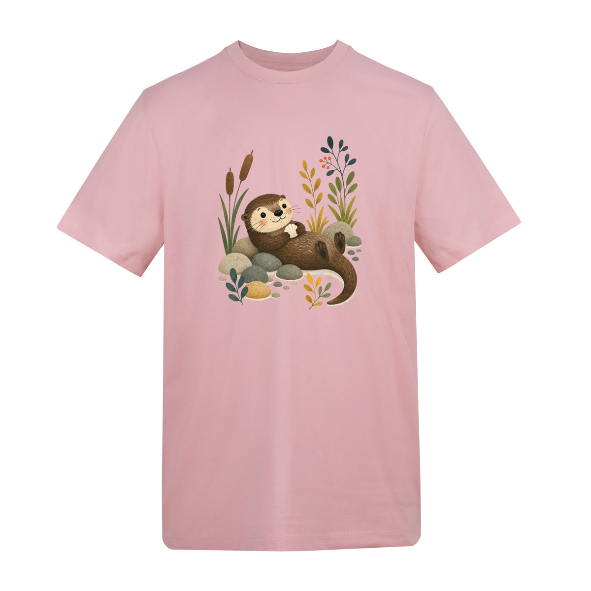 Otter by the Reeds Adult Unisex T-shirt - Once Upon a Woodland Baby Pink colour variant image