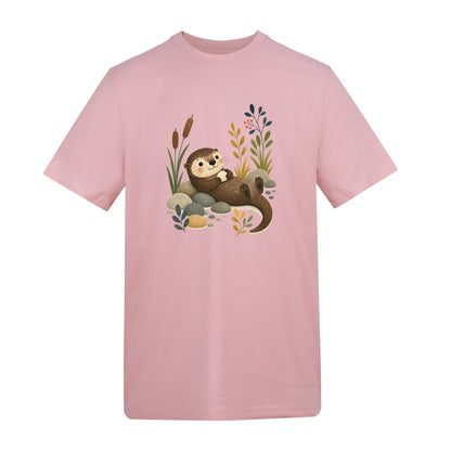 Otter by the Reeds Adult Unisex T-shirt - Once Upon a Woodland Baby Pink colour variant image