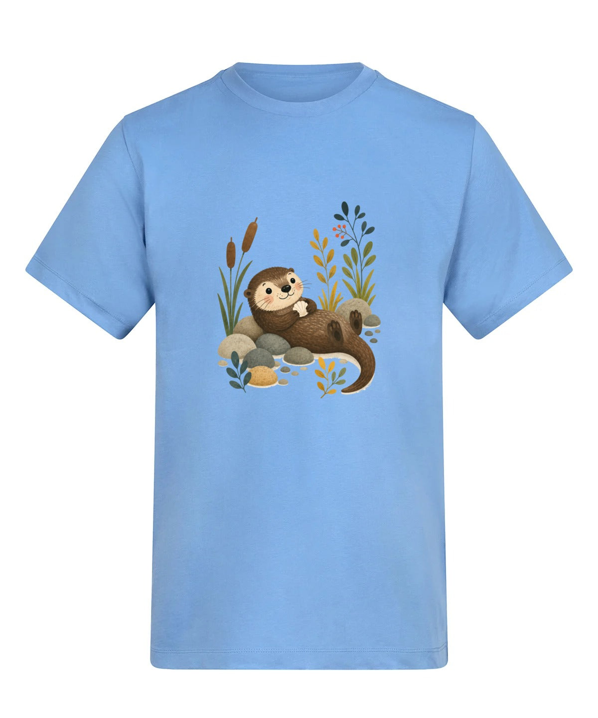 Otter by the Reeds Adult Unisex T-shirt - Once Upon a Woodland Cornflower Blue colour variant image
