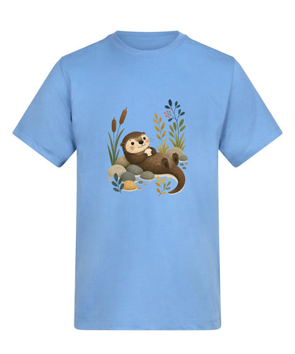 Otter by the Reeds Adult Unisex T-shirt - Once Upon a Woodland Cornflower Blue colour variant image