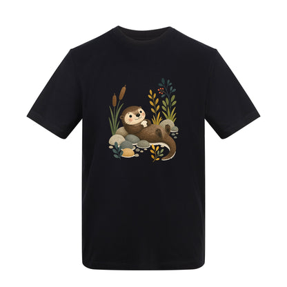 Otter by the Reeds Adult Unisex T-shirt - Once Upon a Woodland Deep Black colour variant image