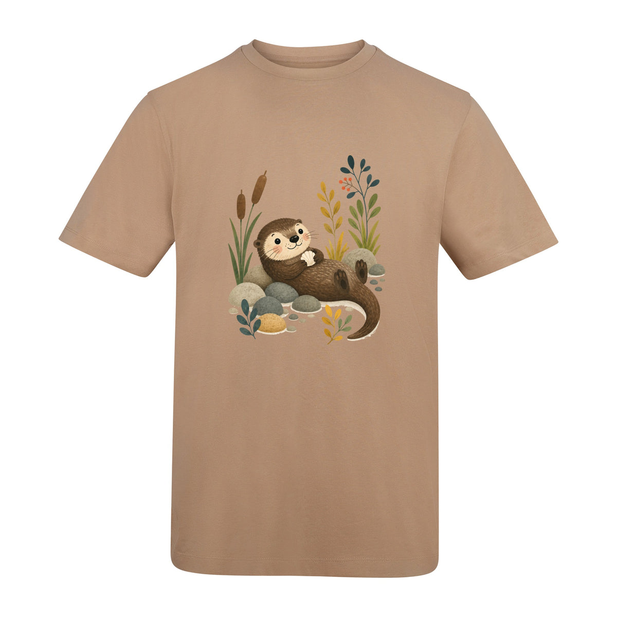 Otter by the Reeds Adult Unisex T-shirt - Once Upon a Woodland Desert Sand colour variant image