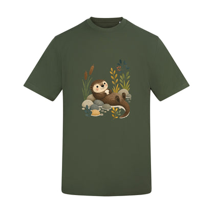 Otter by the Reeds Adult Unisex T-shirt - Once Upon a Woodland Earthy Green colour variant image