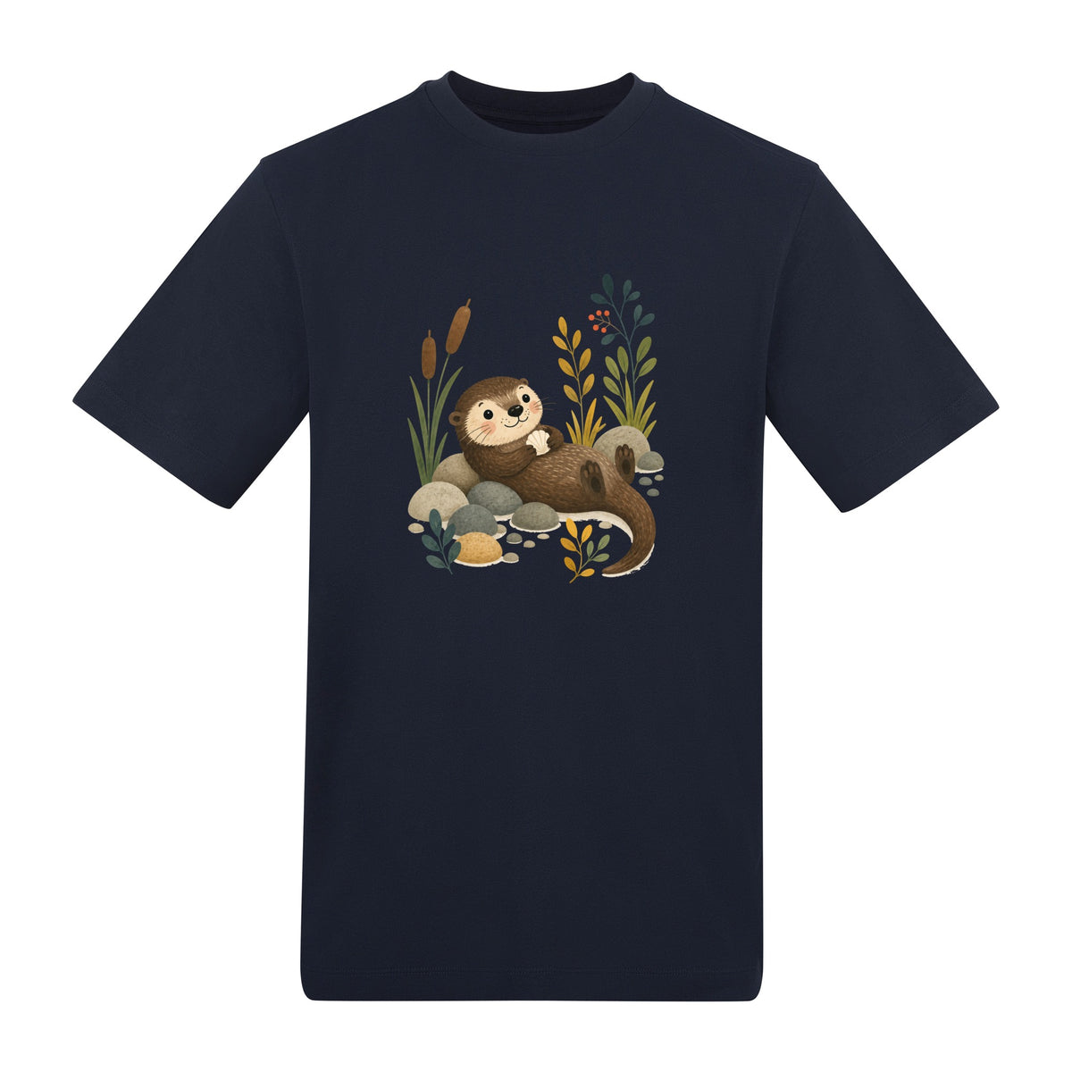 Otter by the Reeds Adult Unisex T-shirt - Once Upon a Woodland French Navy colour variant image