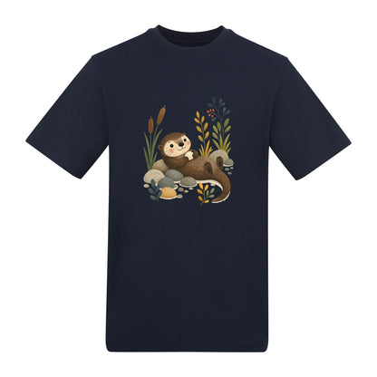 Otter by the Reeds Adult Unisex T-shirt - Once Upon a Woodland French Navy colour variant image