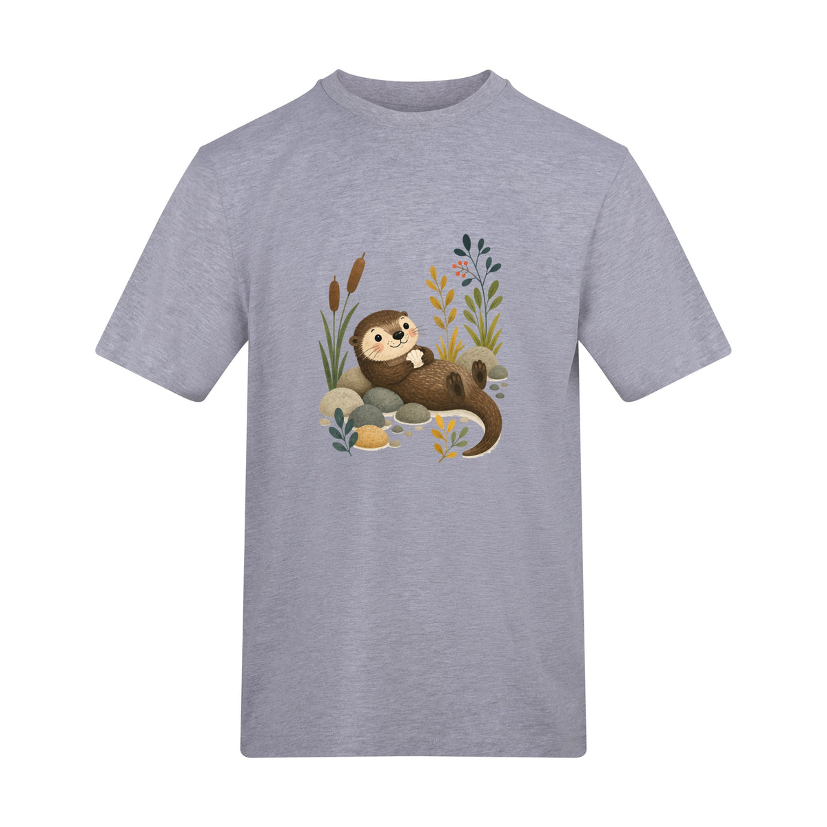 Otter by the Reeds Adult Unisex T-shirt - Once Upon a Woodland Heather Grey colour variant image