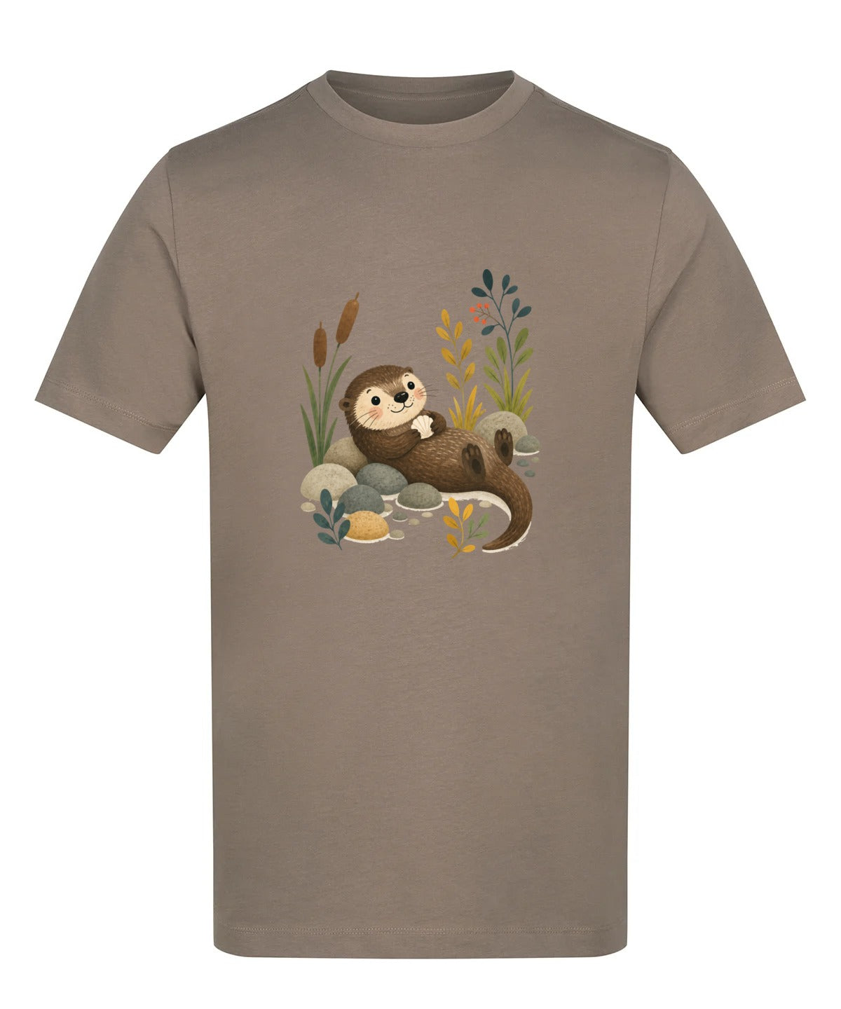 Otter by the Reeds Adult Unisex T-shirt - Once Upon a Woodland Mocha Brown colour variant image