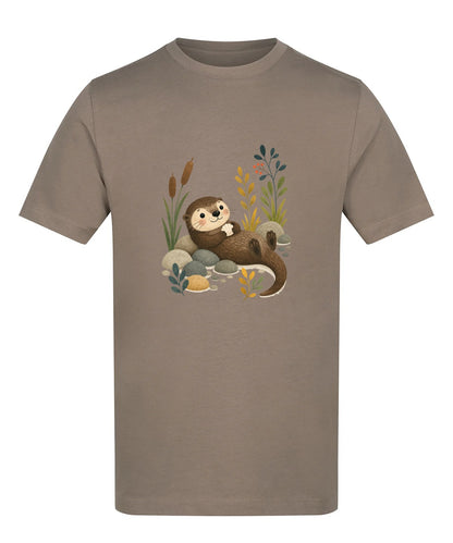Otter by the Reeds Adult Unisex T-shirt - Once Upon a Woodland Mocha Brown colour variant image