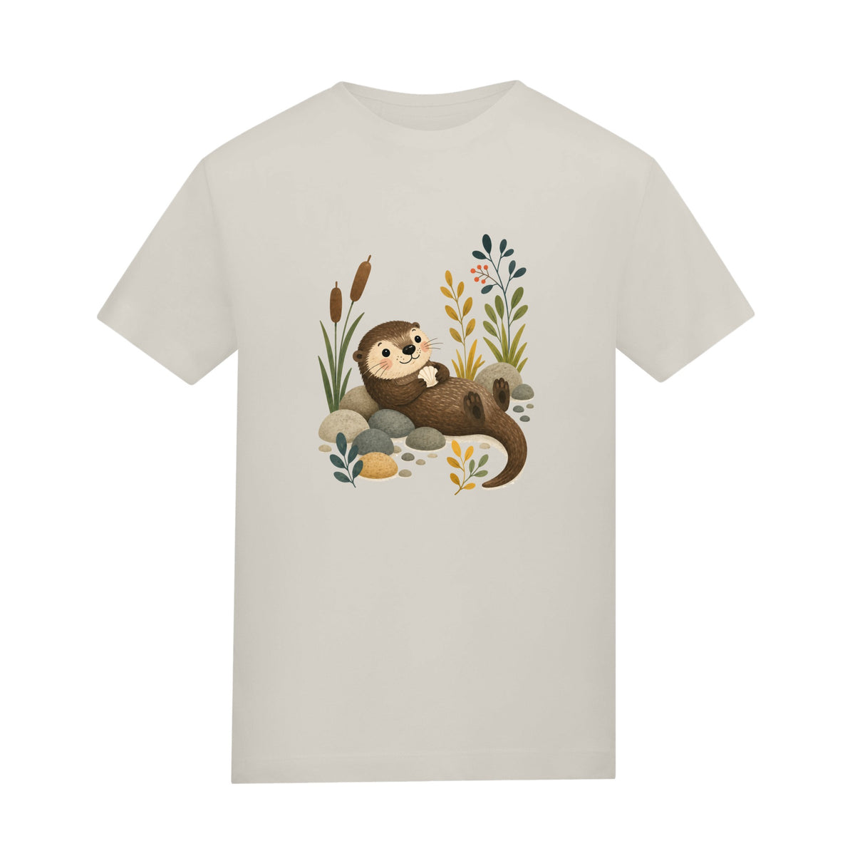 Otter by the Reeds Adult Unisex T-shirt - Once Upon a Woodland Natural Stone colour variant image