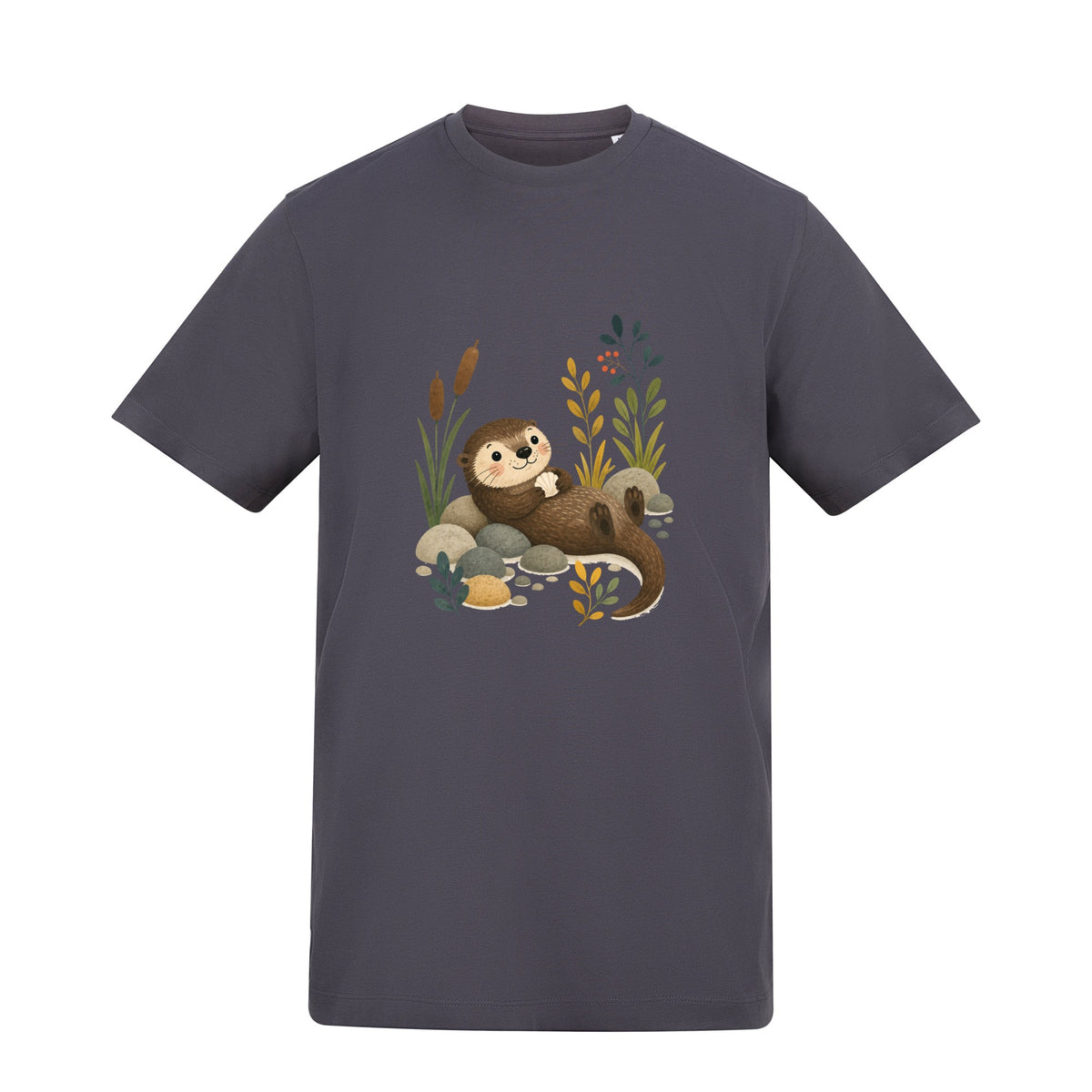 Otter by the Reeds Adult Unisex T-shirt - Once Upon a Woodland Solid Charcoal colour variant image