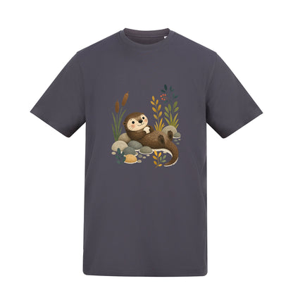 Otter by the Reeds Adult Unisex T-shirt - Once Upon a Woodland Solid Charcoal colour variant image