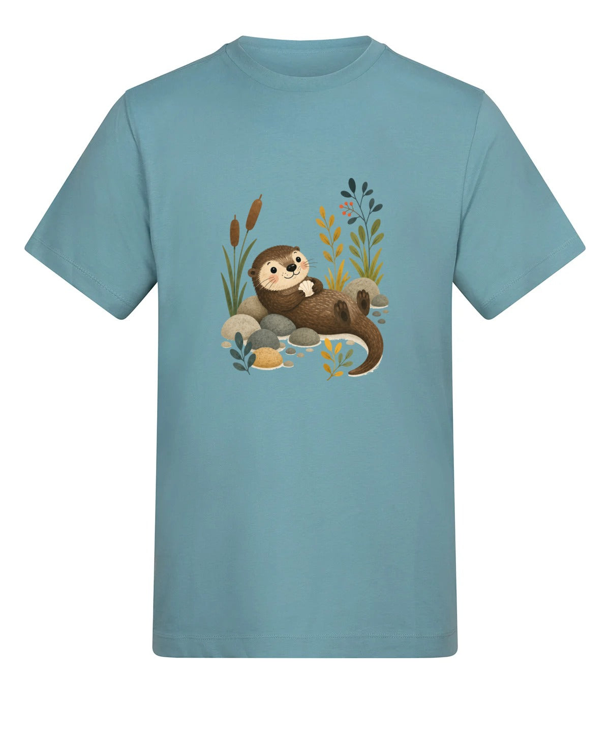 Otter by the Reeds Adult Unisex T-shirt - Once Upon a Woodland Seafoam colour variant image