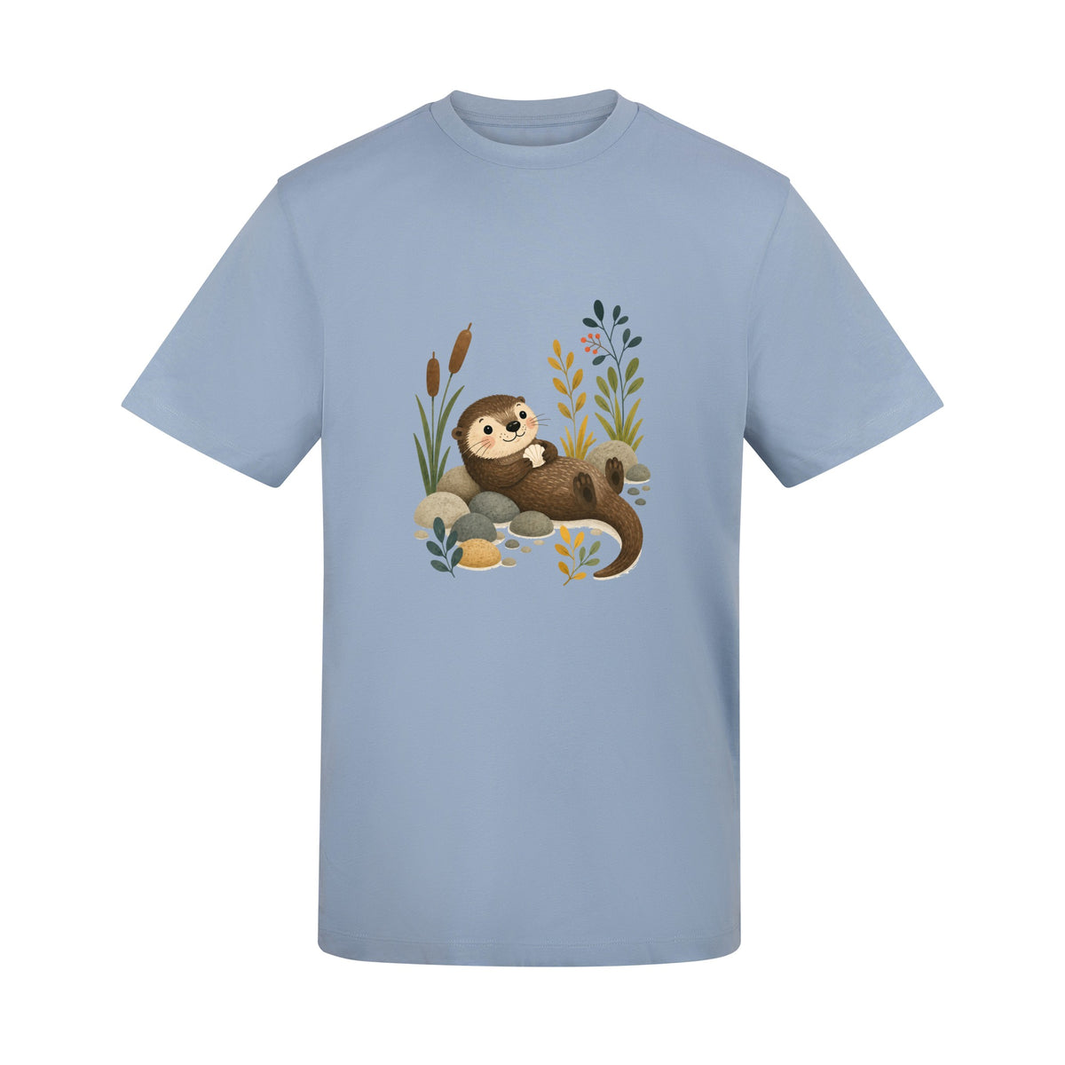 Otter by the Reeds Adult Unisex T-shirt - Once Upon a Woodland Sky Blue colour variant image