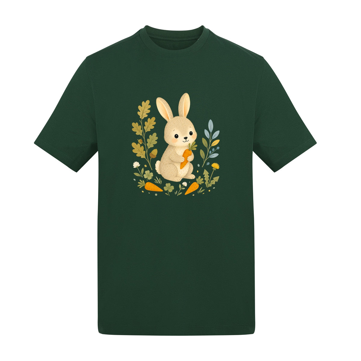 Rabbit's Carrot Patch Adult Unisex T-shirt - Once Upon a Woodland Bottle Green colour variant image