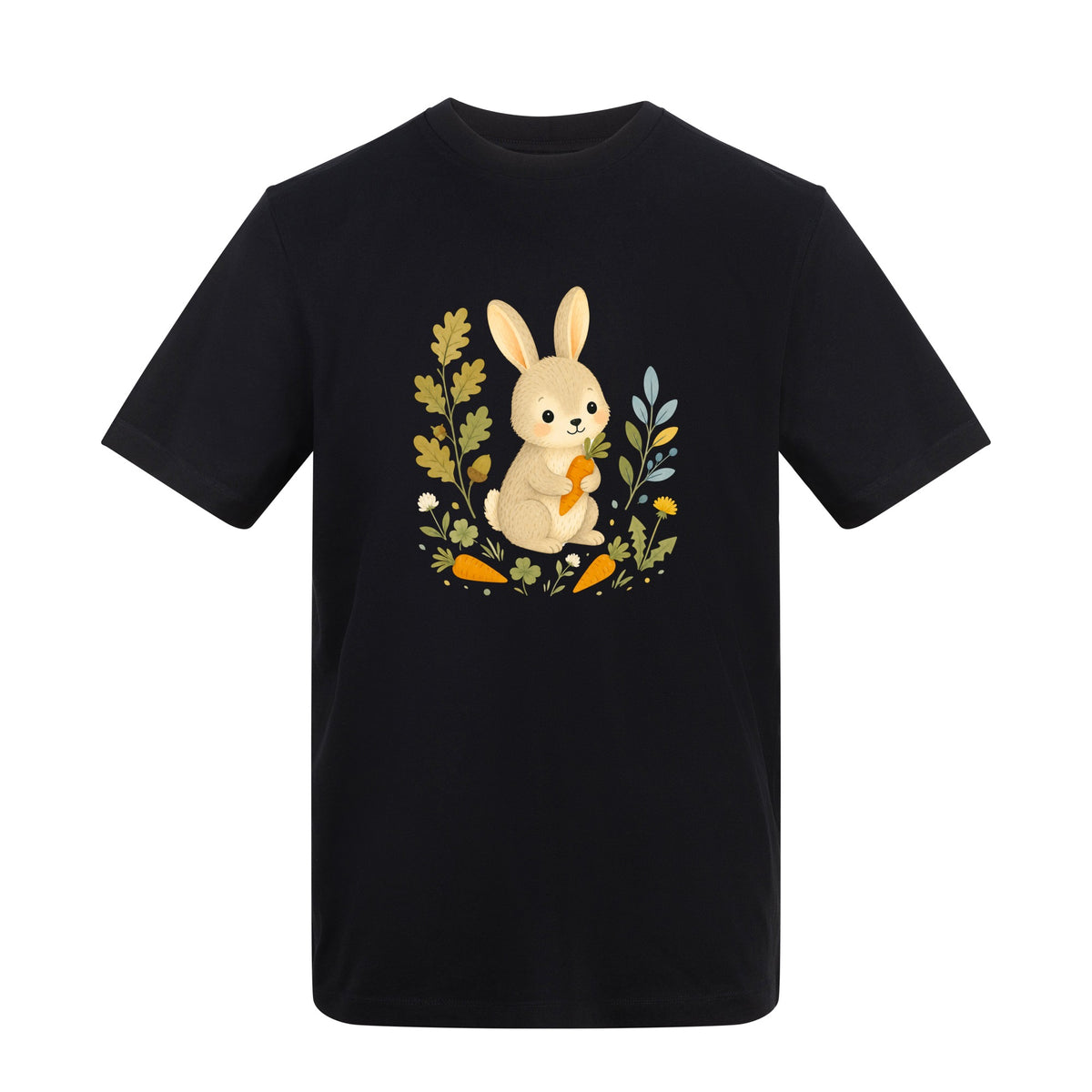 Rabbit's Carrot Patch Adult Unisex T-shirt - Once Upon a Woodland Deep Black colour variant image