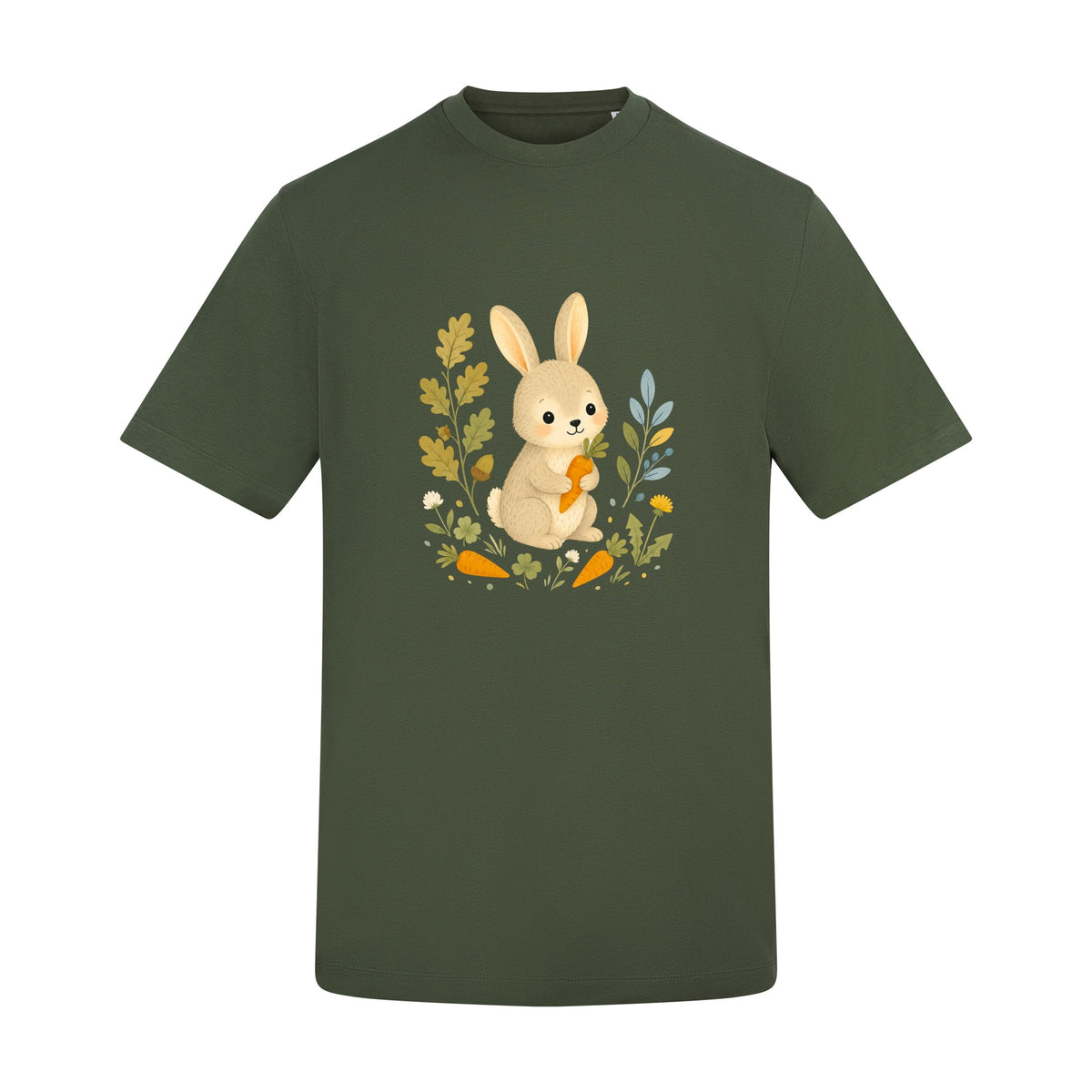 Rabbit's Carrot Patch Adult Unisex T-shirt - Once Upon a Woodland Earthy Green colour variant image
