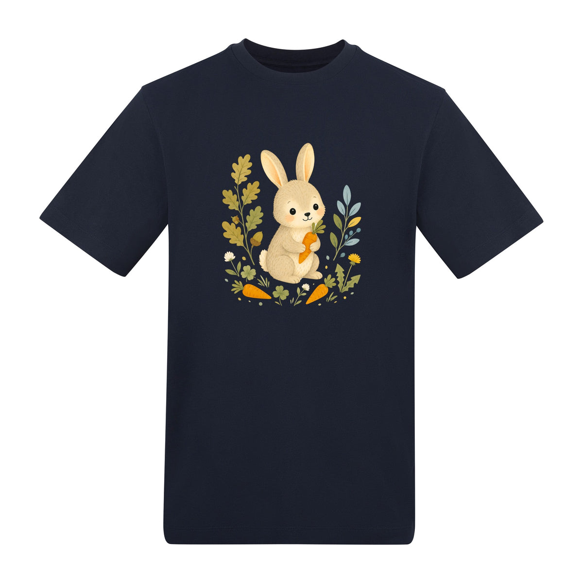 Rabbit's Carrot Patch Adult Unisex T-shirt - Once Upon a Woodland French Navy colour variant image