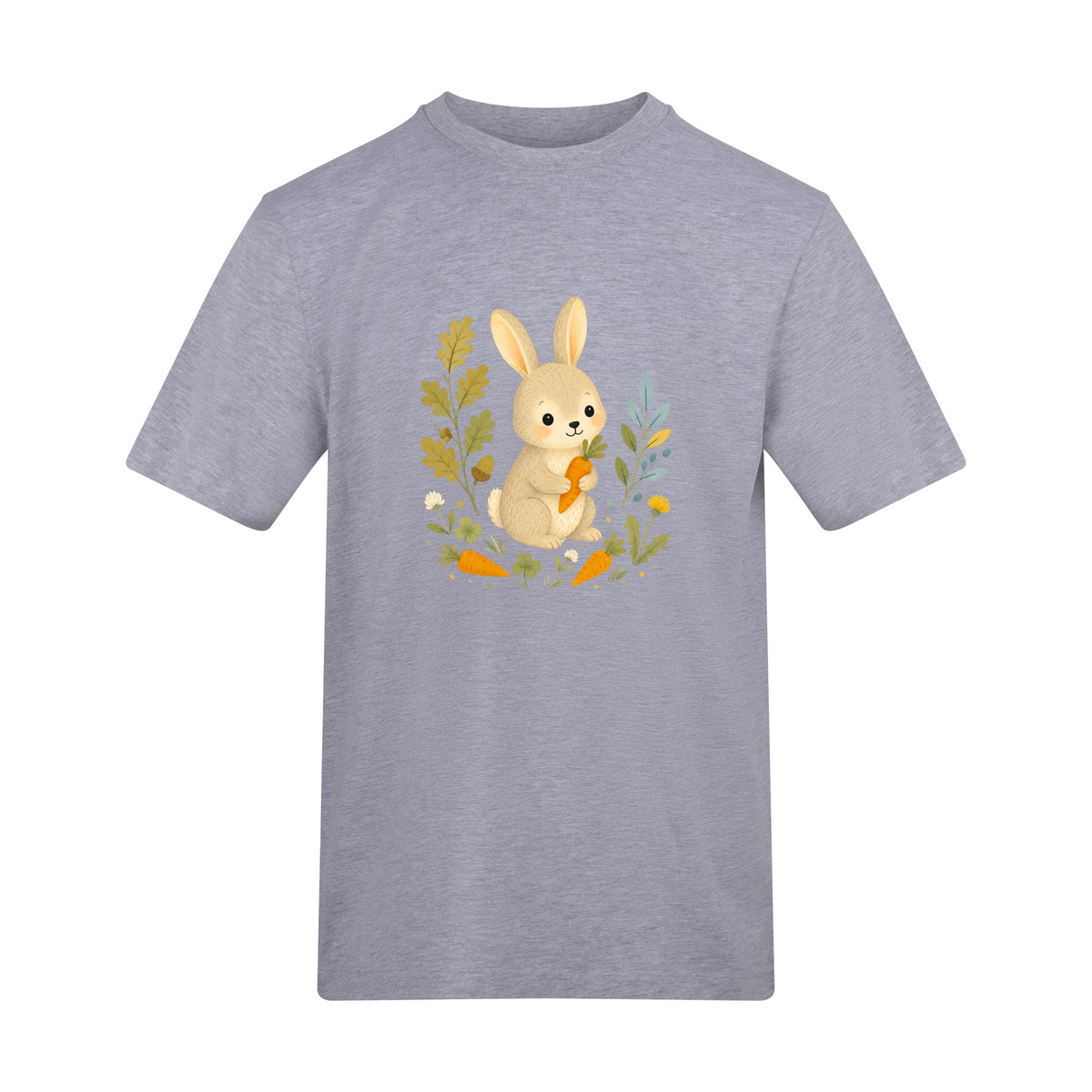Rabbit's Carrot Patch Adult Unisex T-shirt - Once Upon a Woodland Heather Grey colour variant image
