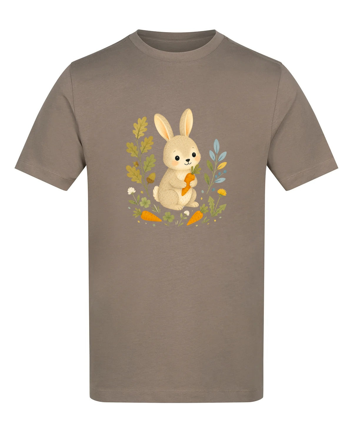 Rabbit's Carrot Patch Adult Unisex T-shirt - Once Upon a Woodland Mocha Brown colour variant image