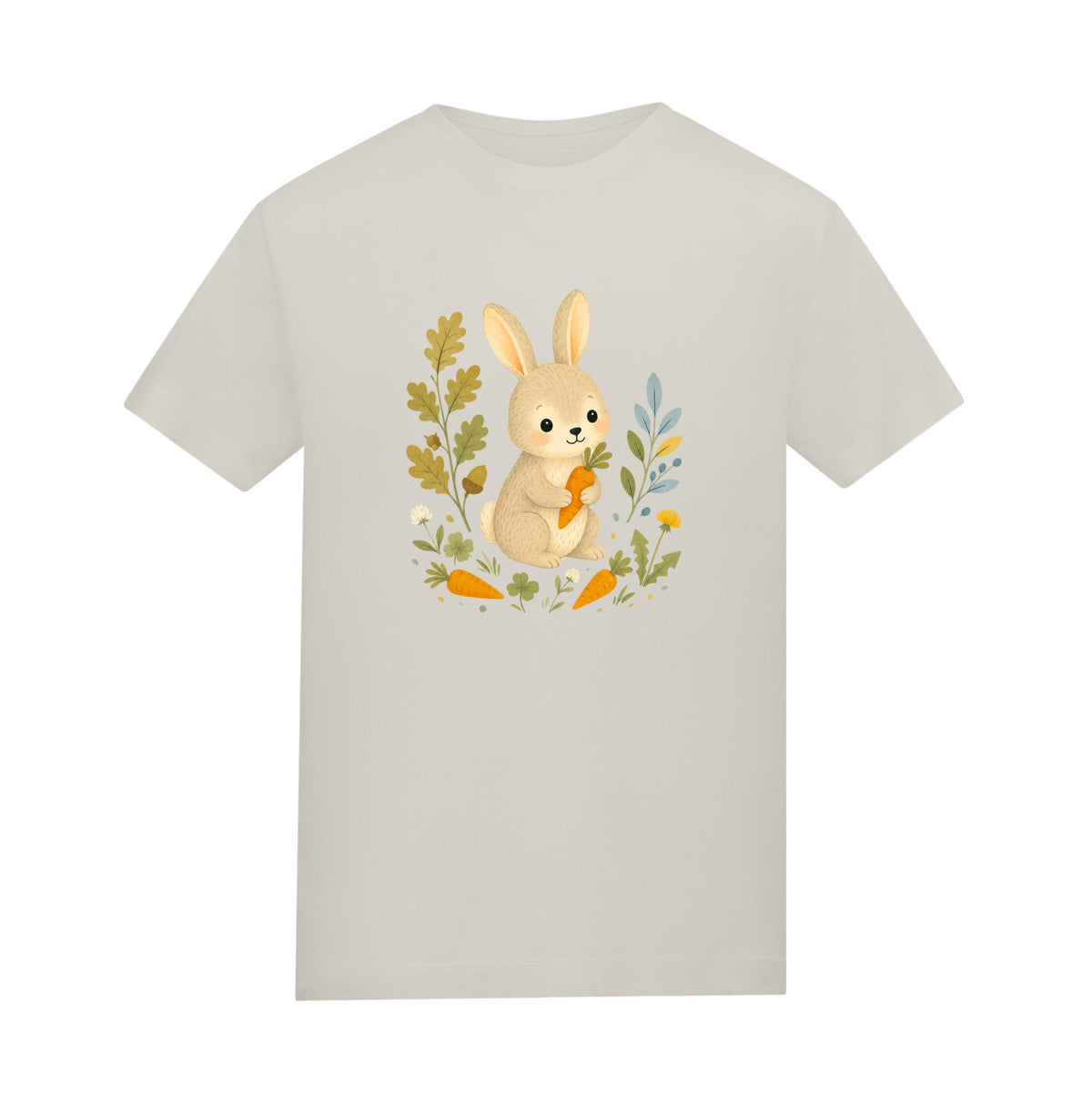 Rabbit's Carrot Patch Adult Unisex T-shirt - Once Upon a Woodland Natural Stone colour variant image