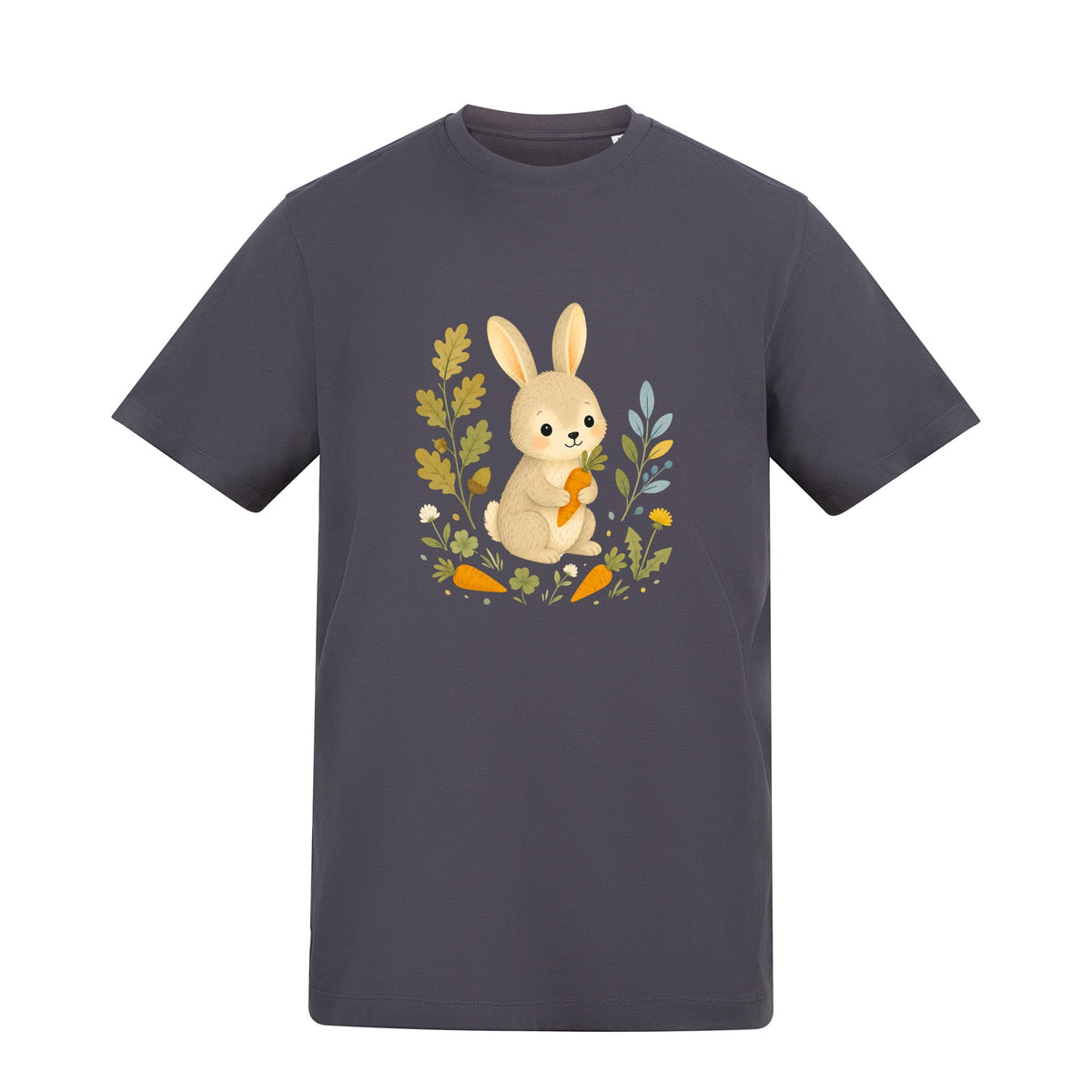 Rabbit's Carrot Patch Adult Unisex T-shirt - Once Upon a Woodland Solid Charcoal colour variant image