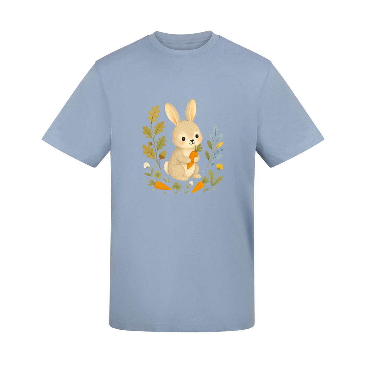 Rabbit's Carrot Patch Adult Unisex T-shirt - Once Upon a Woodland Sky Blue colour variant image
