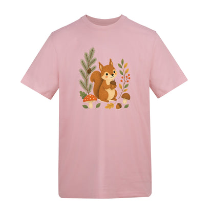 Squirrel's Autumn Store Adult Unisex T-shirt - Once Upon a Woodland Baby Pink colour variant image