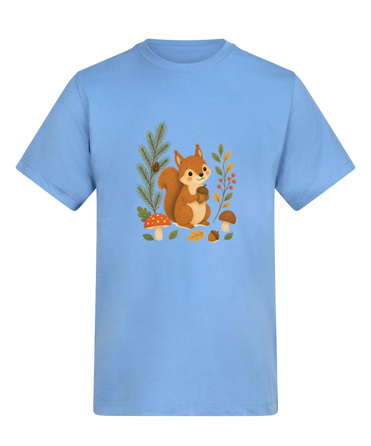 Squirrel's Autumn Store Adult Unisex T-shirt - Once Upon a Woodland Cornflower Blue colour variant image