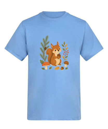 Squirrel's Autumn Store Adult Unisex T-shirt - Once Upon a Woodland Cornflower Blue colour variant image