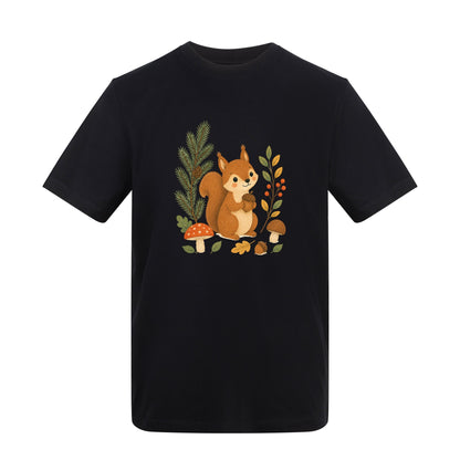 Squirrel's Autumn Store Adult Unisex T-shirt - Once Upon a Woodland Deep Black colour variant image