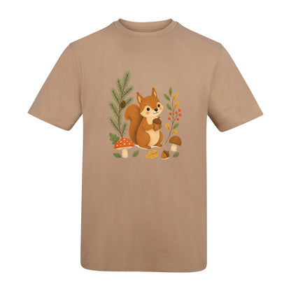 Squirrel's Autumn Store Adult Unisex T-shirt - Once Upon a Woodland Desert Sand colour variant image
