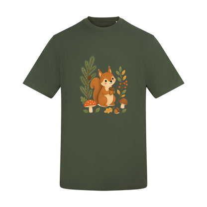 Squirrel's Autumn Store Adult Unisex T-shirt - Once Upon a Woodland Earthy Green colour variant image