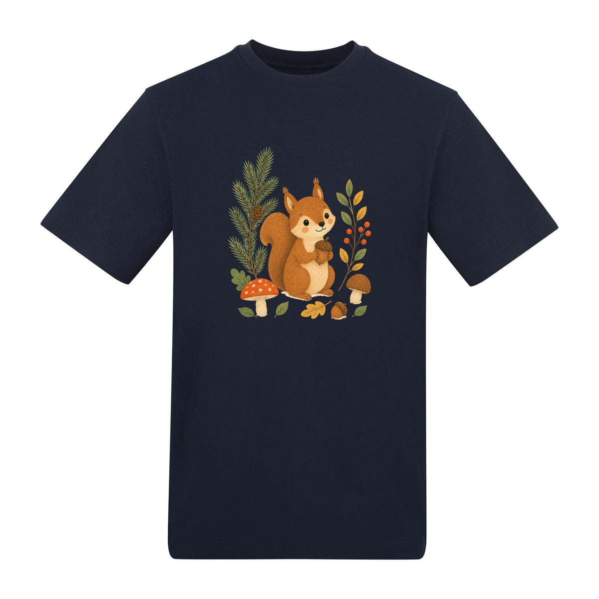 Squirrel's Autumn Store Adult Unisex T-shirt - Once Upon a Woodland French Navy colour variant image