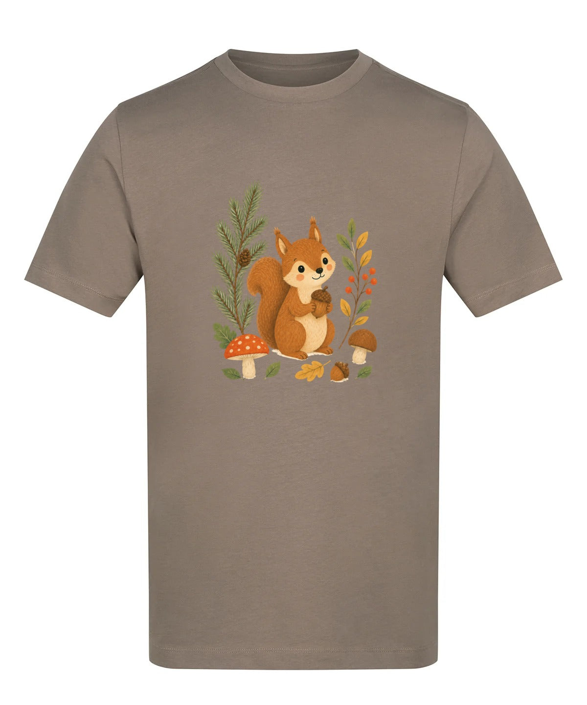 Squirrel's Autumn Store Adult Unisex T-shirt - Once Upon a Woodland Mocha Brown colour variant image